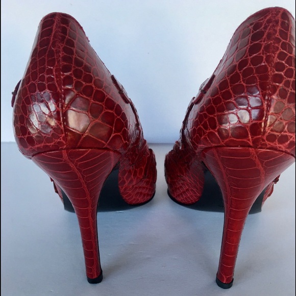 Crocodile Pumps by Laurence Decade Red Made in Italy Size 6.5 - Picture 7 of 8